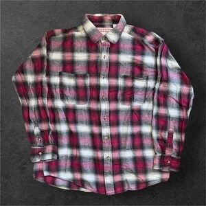 McGregor Classics Mens XL Red Black Plaid‎ Flannel Button Down Shirt 100% Cotton
